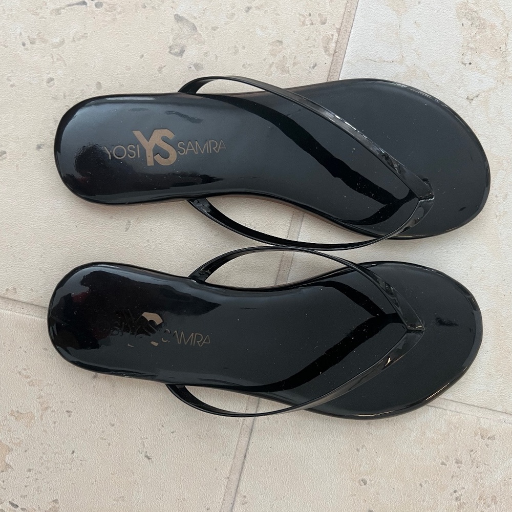 Yosi Samra Rivington Flip Flop in Black Patent, size 6